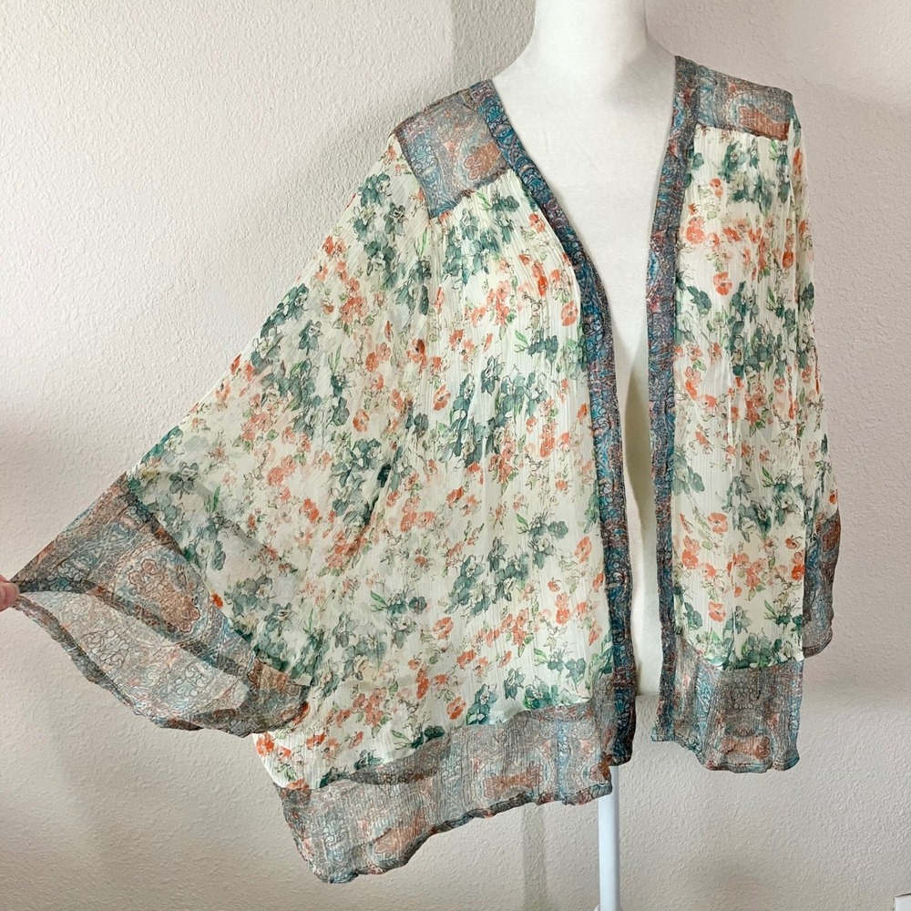 SUNDANCE Sheer Kimono Topper M Mixed Print Boho Festival Cowgirl‎ Beach Cover